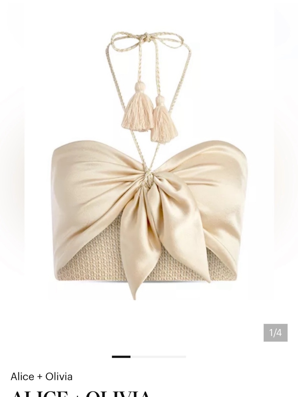 Alice + Olivia Cream Satin Knot-Front Strapless Halter Top